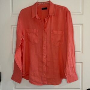 GAP 100% Linen Orange Button Up Shirt Womens XL Coastal Beachy Summer